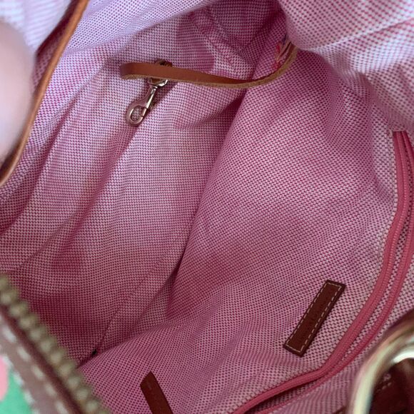 Dooney & Bourke Green and Pink Logo Polkadot Canvas Shoulder Bag - Picture 9 of 13